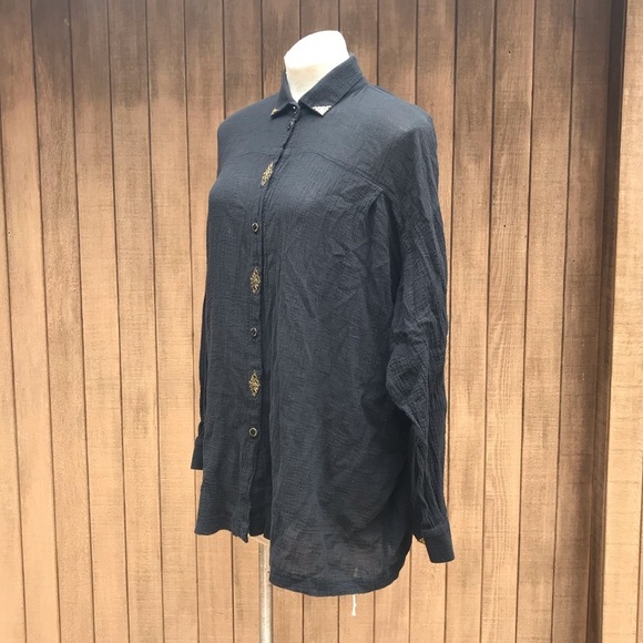 Vintage 90s Black Crepe Oversized Shirt Large - Picture 6 of 8